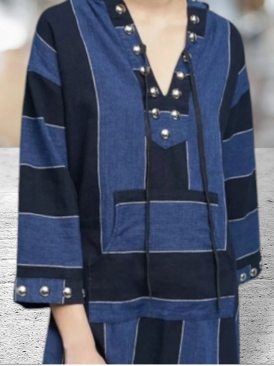 Citizens Of Humanity Tops - Citizens Of Humanity Blue and Black Striped Tunic with Metal Studs